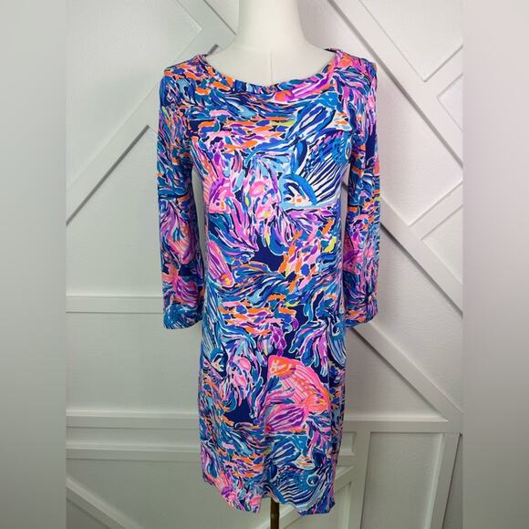 Lilly Pulitzer Dresses & Skirts - Lilly Pulitzer Linden 3/4 Sleeve Dress Pima Cotton In The Sea Fish Print Small